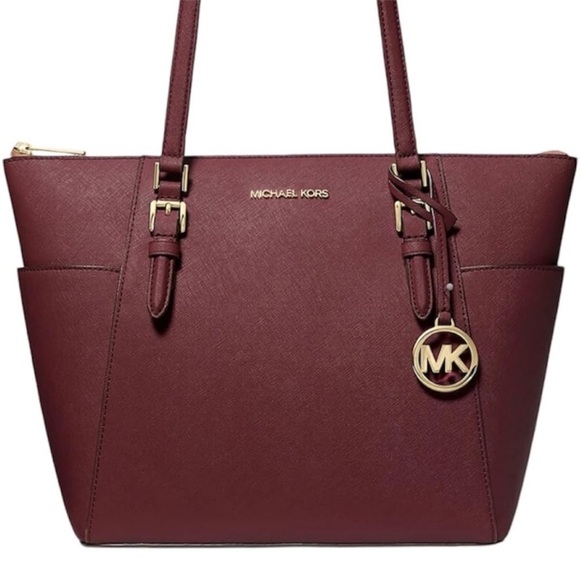 Michael Kors Large Charlotte Tote Bag Luggage Leather Oxblood (NWT) - Picture 9 of 10
